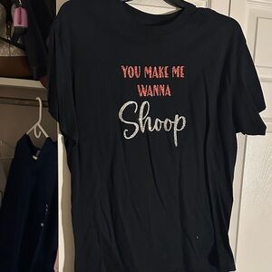 Black Graphic Tee with Red and White Text